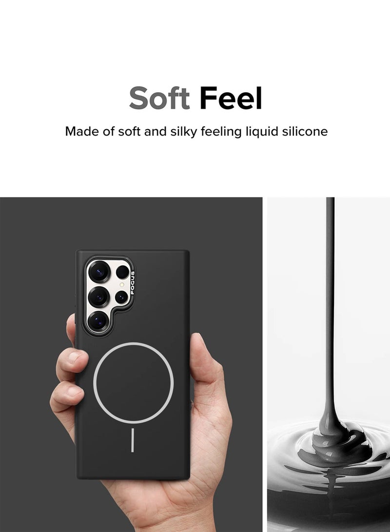 Wtech Samsung Galaxy S25 Ultra 5G 2025 Premium Liquid Silicone Compatible With Thin Magsafe Ring Case Cover - Black - Image 5