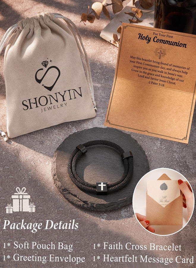 Shonyin First Communion Gifts for Boys, 1st First Holy Communion Decorations Gifts for Boys Catholic Cross Bracelet - Image 5