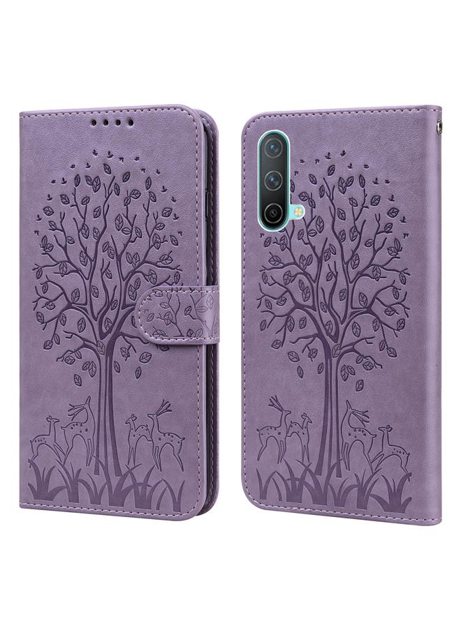 اس-توب جراب لهاتف OnePlus Nord CE 5G بطباعة مضغوطة بنمط شجرة وغزال، جراب هاتف جلدي قلاب أفقي - Image 1