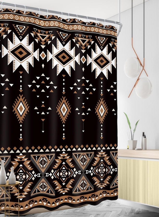 AMBZEK Black Western Aztec Shower Curtain 72Wx72L Inch Abstract Tribal Ethnic Boho Southwestern Brown Geometric Retro Native Neutral Fabric Waterproof Polyester Bathroom Decor Set with 12 Pack Hook - Image 3