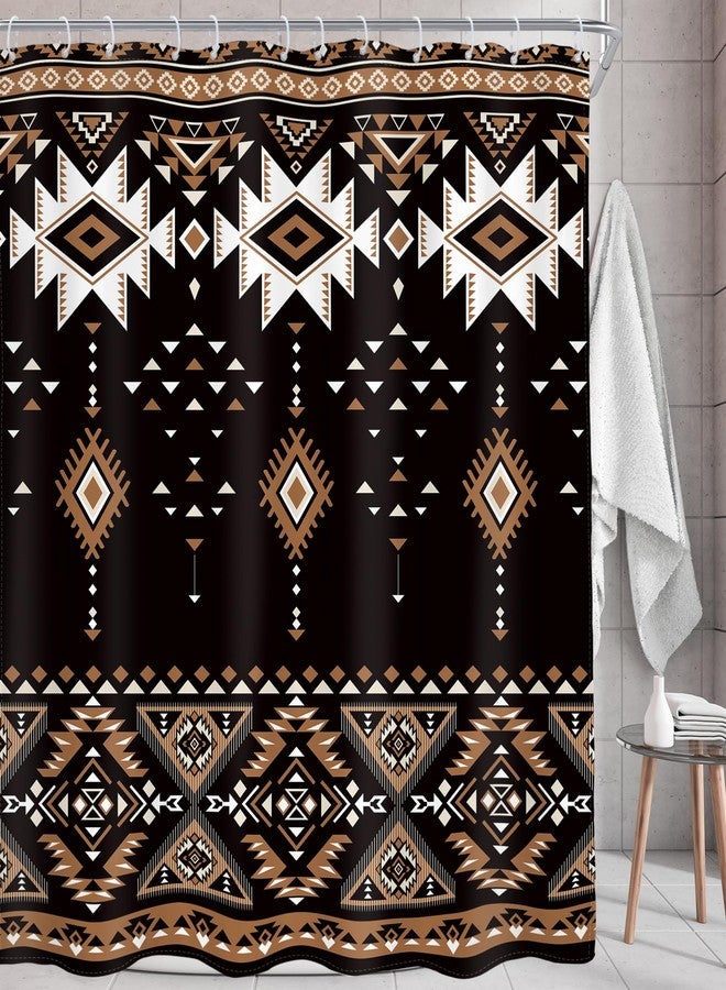 AMBZEK Black Western Aztec Shower Curtain 72Wx72L Inch Abstract Tribal Ethnic Boho Southwestern Brown Geometric Retro Native Neutral Fabric Waterproof Polyester Bathroom Decor Set with 12 Pack Hook - Image 2