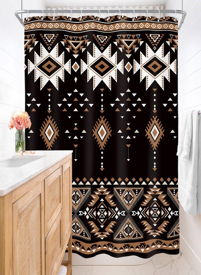 AMBZEK Black Western Aztec Shower Curtain 72Wx72L Inch Abstract Tribal Ethnic Boho Southwestern Brown Geometric Retro Native Neutral Fabric Waterproof Polyester Bathroom Decor Set with 12 Pack Hook - Image 4
