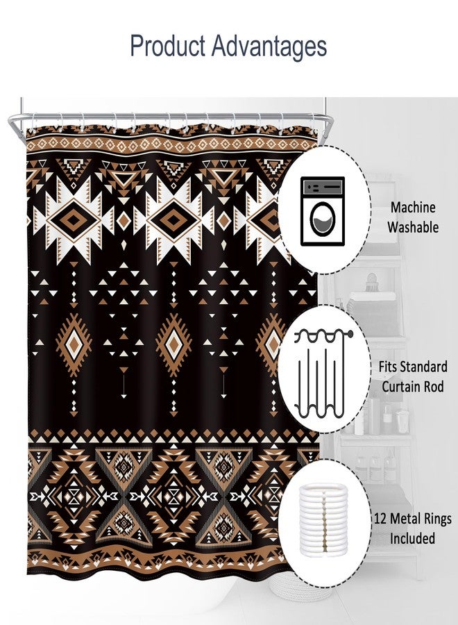 AMBZEK Black Western Aztec Shower Curtain 72Wx72L Inch Abstract Tribal Ethnic Boho Southwestern Brown Geometric Retro Native Neutral Fabric Waterproof Polyester Bathroom Decor Set with 12 Pack Hook - Image 5