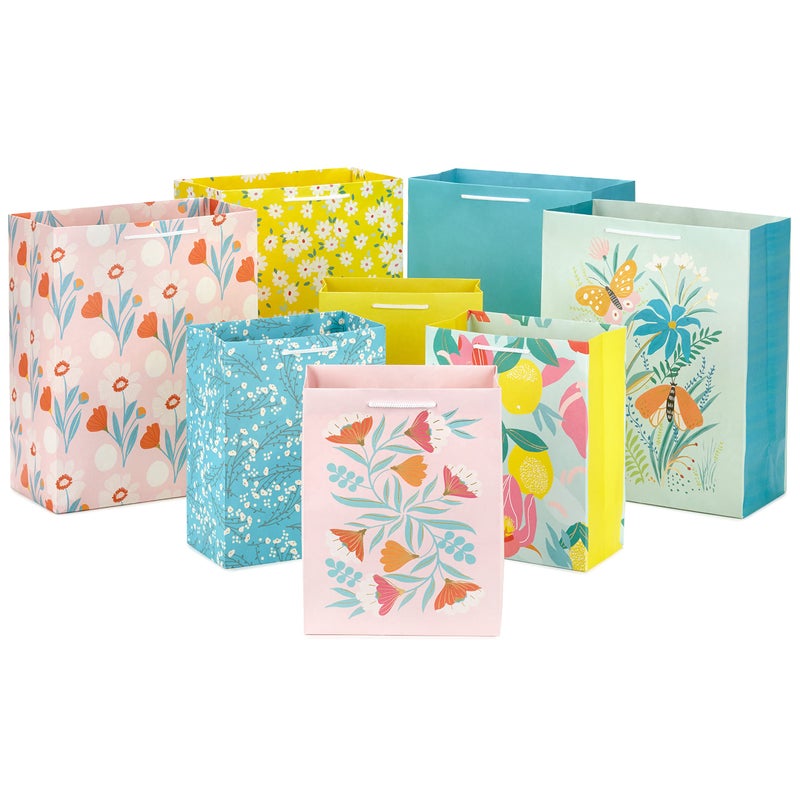 Hallmark Spring Gift Bags in Assorted Sizes 8 Bags 4 Medium 9 4 Large 13 Florals Lemons Teal Pink and Yellow for Easter Birthdays Mothers Day Bridal Showers