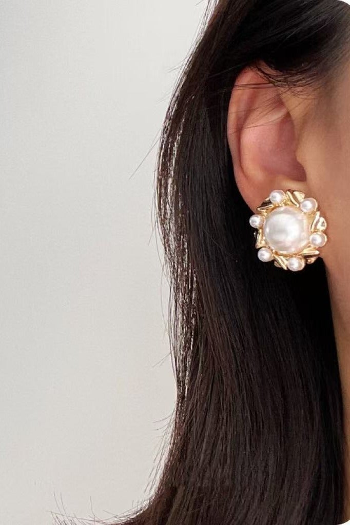 Goolsky Vintage Matte Gold Pearl Earrings – French Retro Circle Studs, 925 Silver Pin Elegant Jewelry, Formal/Daily - Image 2