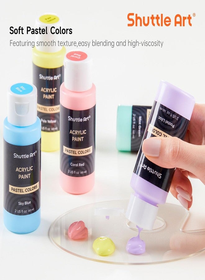 Shuttle Art 40 Pack Pastel Acrylic Paint Set, 30 Colors, 60ml/2oz Bottles, High Viscosity, Water-proof With 10 Paint Brushes for Painting &Crafting on Canvas, Rock, Ceramic, Fabric, Clay - Image 4