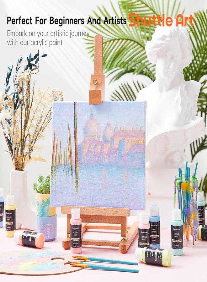 Shuttle Art 40 Pack Pastel Acrylic Paint Set, 30 Colors, 60ml/2oz Bottles, High Viscosity, Water-proof With 10 Paint Brushes for Painting &Crafting on Canvas, Rock, Ceramic, Fabric, Clay - Image 5