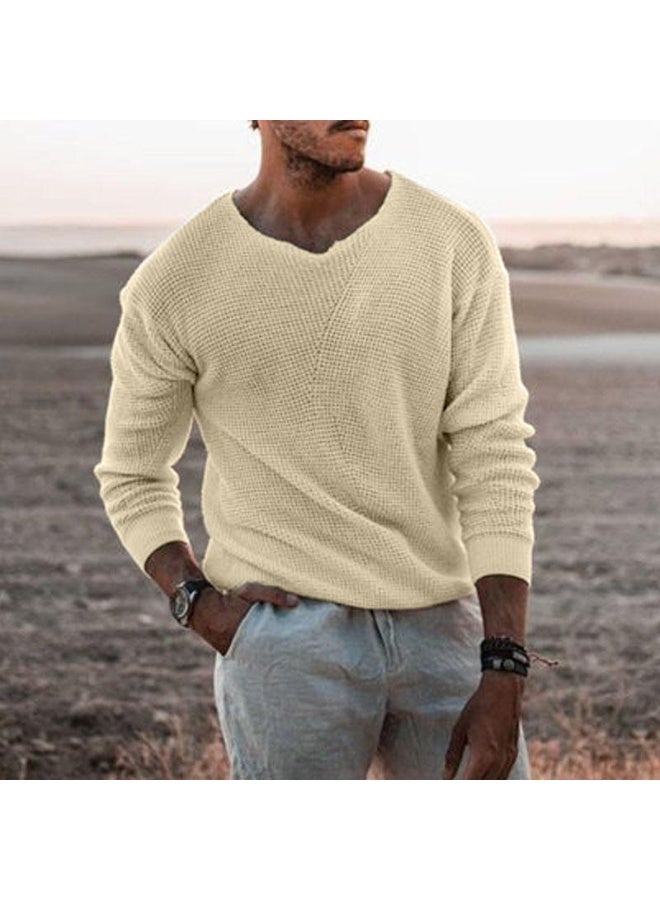NIBEMINENT European and American Fashion Men's Knitted Sweater Casual Loose Sweater V-neck Long Sleeved Pullover Sweater - Image 1