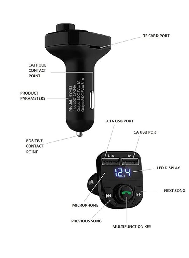 dida-cosmos Wireless Bluetooth FM Transmitter,Mp3 Music Stereo Adapter, Dual USB Port Charger Compatible with All Smartphones, black  - Image 4