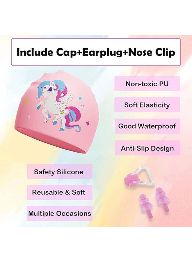 CAMPANAS 4-Piece Set of Children's Swimming Caps with Goggles and Nose Clip Earplugs, Suitable for both Girls and Boys, Silicone Waterproof Swimming and Swimming Caps - Image 2
