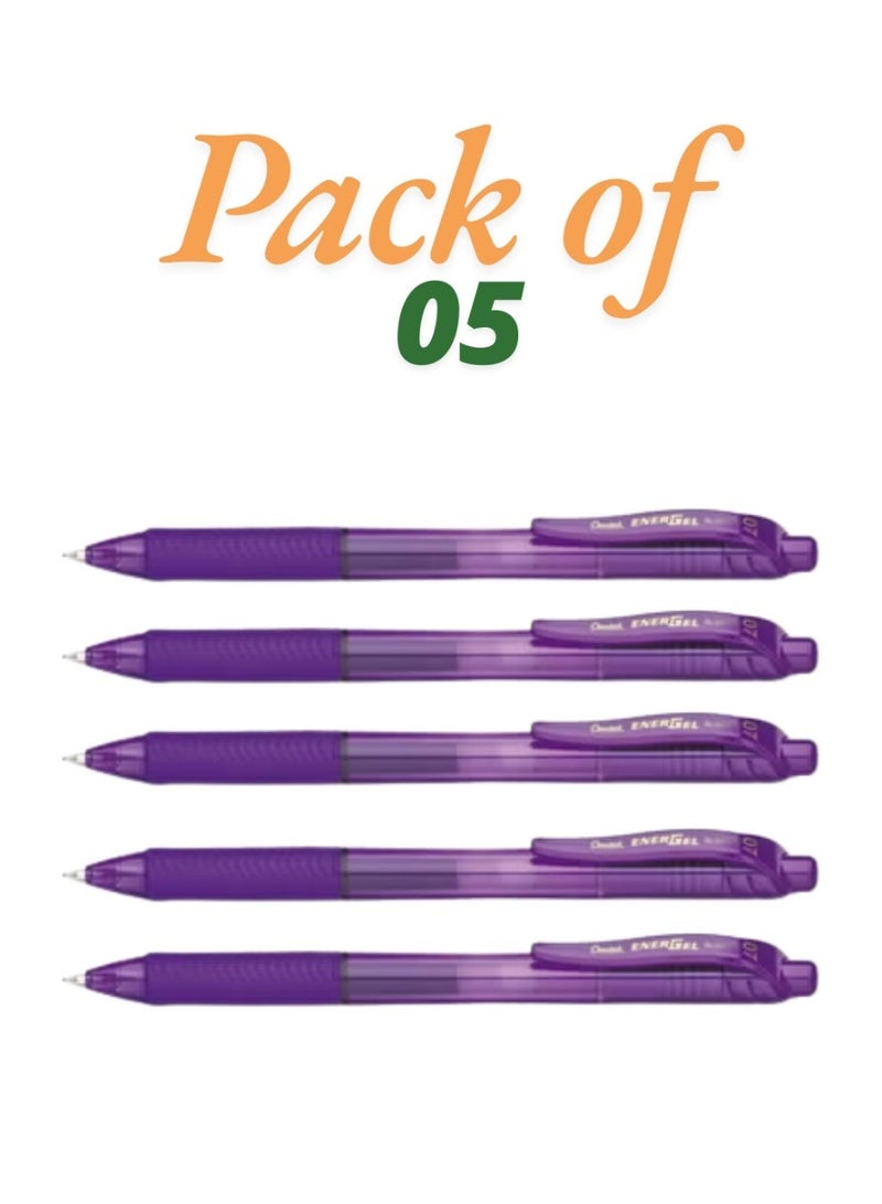 بنتل BL107 EnerGel XPentel Retractable Gel Pen 0.7mm, Violet - 5 Piece - Image 1