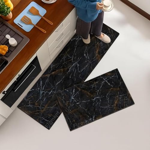 FIGMENT 2 Pcs Kitchen Mats - Waterproof Memory Foam Standing Floor Mat Non Slip Kitchen Rugs, Comfort Runner Floor Mat Carpets for Kitchen Home Office, Laundry(118 * 38 cm, 58 * 38 cm) - Image 1