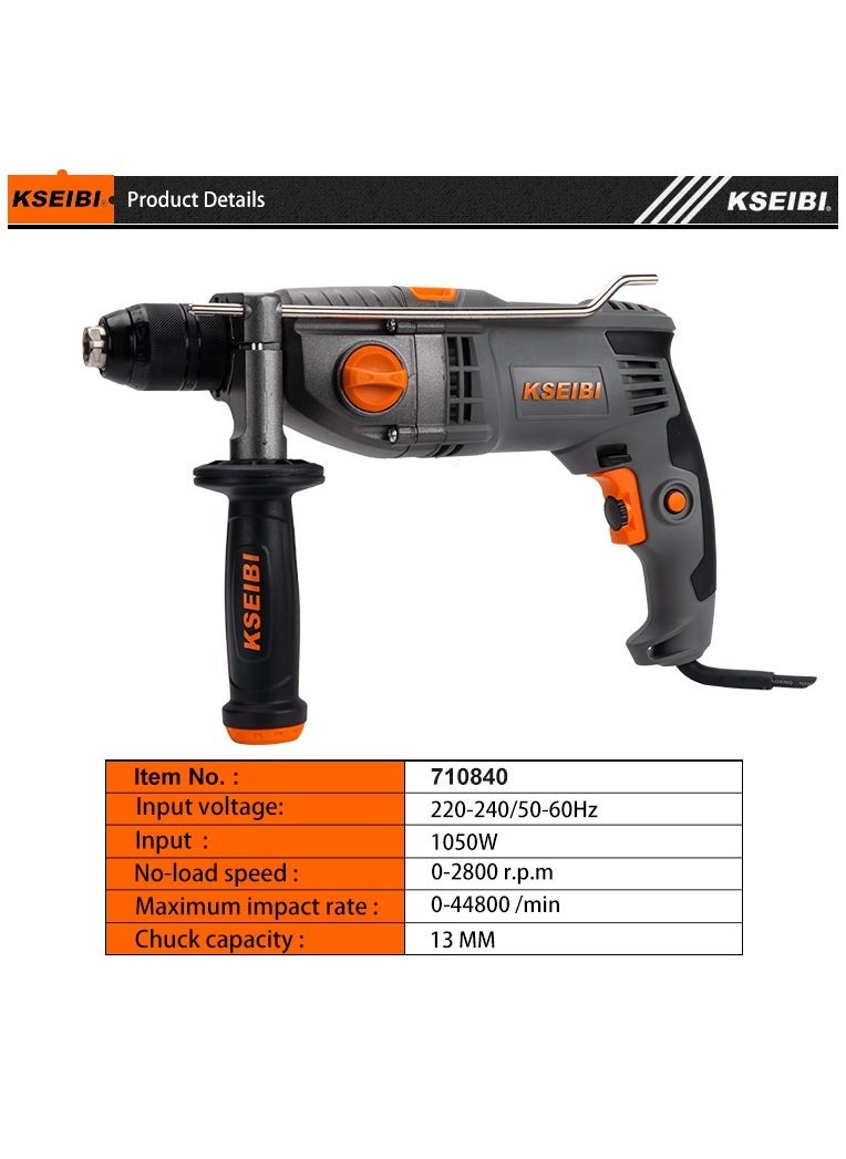 KSEIBI - Impact Drill, 13 MM, 1050 W, No-Load Speed 0-2800 R.p.m, Electric Power Drill with Side handle, Variable Speeds, Ideal for Drilling into Construction & Concrete, Woodworking, Home Improvement and DIY. - Image 1