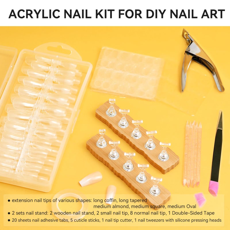 ESUOHYM Acrylic Fake Nails Kit Press On Nail kit with 240PS Clear Nail Tips,Nail Art Stand,Art Brushes,Swatch Sticks,Acrylic Cutter,Nail Art Tools with Everything for Beginners DIY Nails Home Salon - Image 4