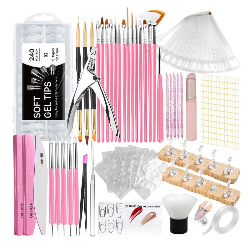 ESUOHYM Acrylic Fake Nails Kit Press On Nail kit with 240PS Clear Nail Tips,Nail Art Stand,Art Brushes,Swatch Sticks,Acrylic Cutter,Nail Art Tools with Everything for Beginners DIY Nails Home Salon - Image 1