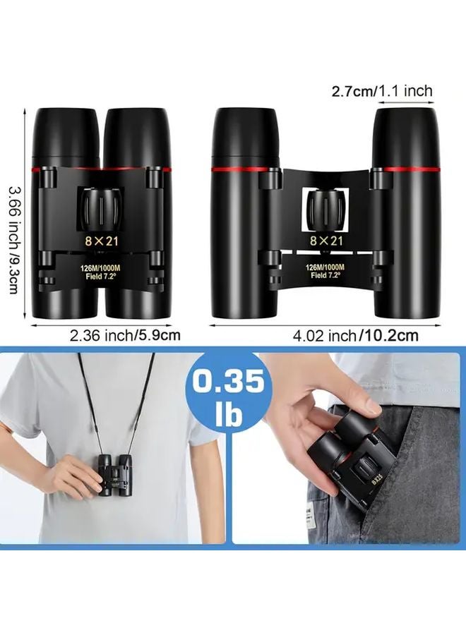 Black 8x21 HD Binoculars Compact Portable for Bird Watching Hunting Travel - Image 4