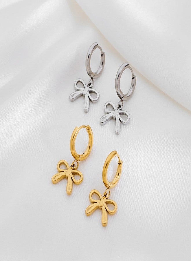 Dcfywl731 Bow Earrings for Women Gold Bowknot Hoop Earrings Wedding Prom Jewelry Christmas Gifts Trendy Stuff - Image 5