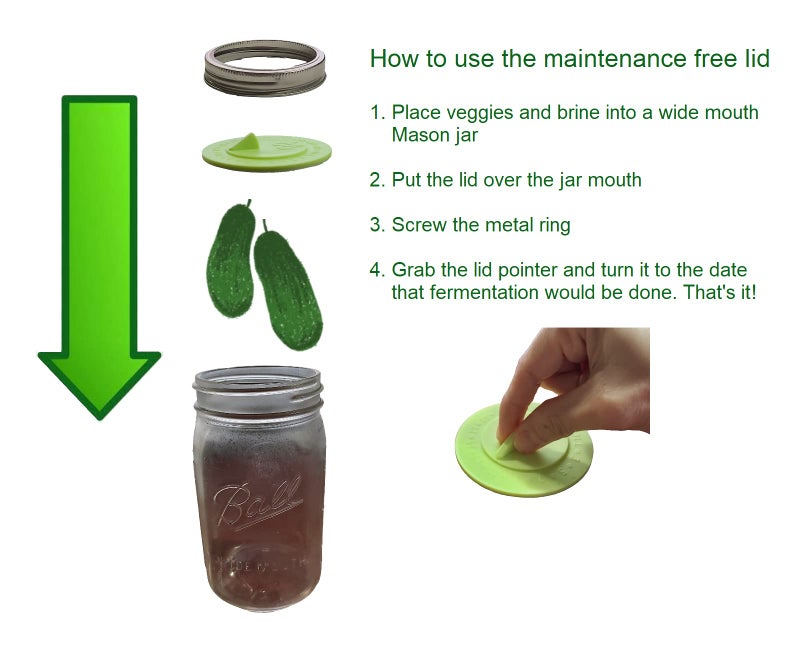 PremiumPresents 7pack Maintenance airlock waterless fermentation lids for wide mouth mason jars. Make Sauerkraut, Kimchi, Pickles, any fermented vegetable probiotic foods. BPA, mold free, dishwasher safe. - Image 2