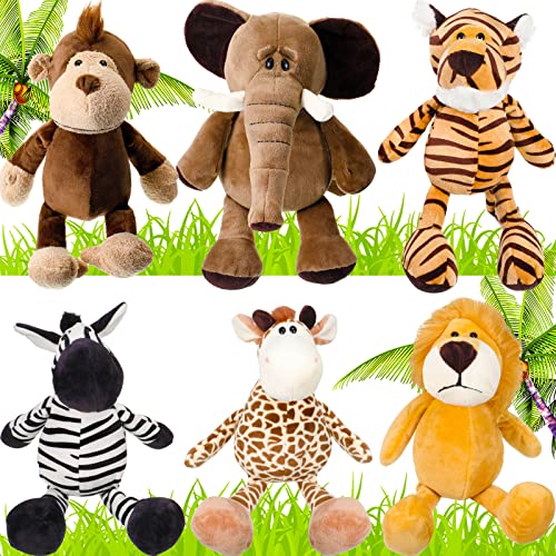 Zhanmai 6 Pieces Safari Stuffed Animals Plush Jungle Animal Toys Set for Boys Girls, Lion Elephant Zebra Giraffe Tiger Monkey for Animal Themed Parties Student Award Christmas (Cute Style) - Image 1