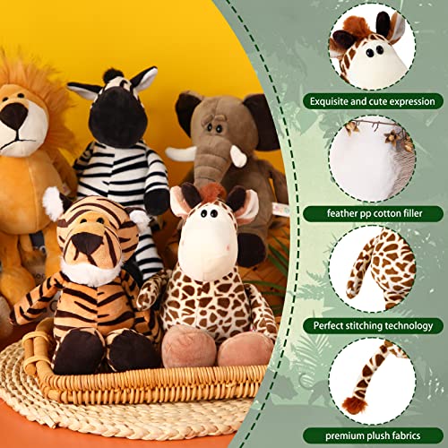 Zhanmai 6 Pieces Safari Stuffed Animals Plush Jungle Animal Toys Set for Boys Girls, Lion Elephant Zebra Giraffe Tiger Monkey for Animal Themed Parties Student Award Christmas (Cute Style) - Image 3