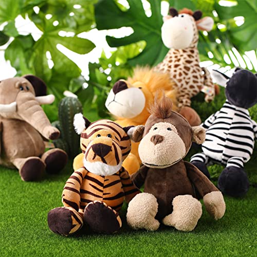 Zhanmai 6 Pieces Safari Stuffed Animals Plush Jungle Animal Toys Set for Boys Girls, Lion Elephant Zebra Giraffe Tiger Monkey for Animal Themed Parties Student Award Christmas (Cute Style) - Image 4