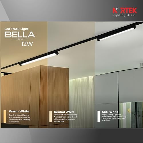 Nortek Bella+ 12W Track Light | LED Spot Light for Ceiling, Focus Lights for Wall & False Ceiling | Adjustable Track Lights for Home, Showroom | Modern Spotlight Design – Warm White, 1 - Image 4