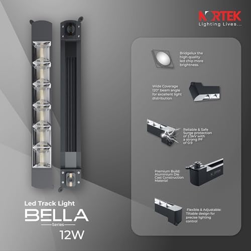 Nortek Bella+ 12W Track Light | LED Spot Light for Ceiling, Focus Lights for Wall & False Ceiling | Adjustable Track Lights for Home, Showroom | Modern Spotlight Design – Warm White, 1 - Image 2