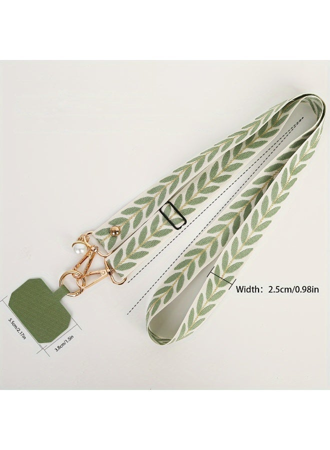 Mobile Phone Strap Lanyard Long Crossbody Single Shoulder Chain Imitation Pearl Pendant Adjustable Neck Strap Wide Cloth Strap Shell (Black) - Image 2