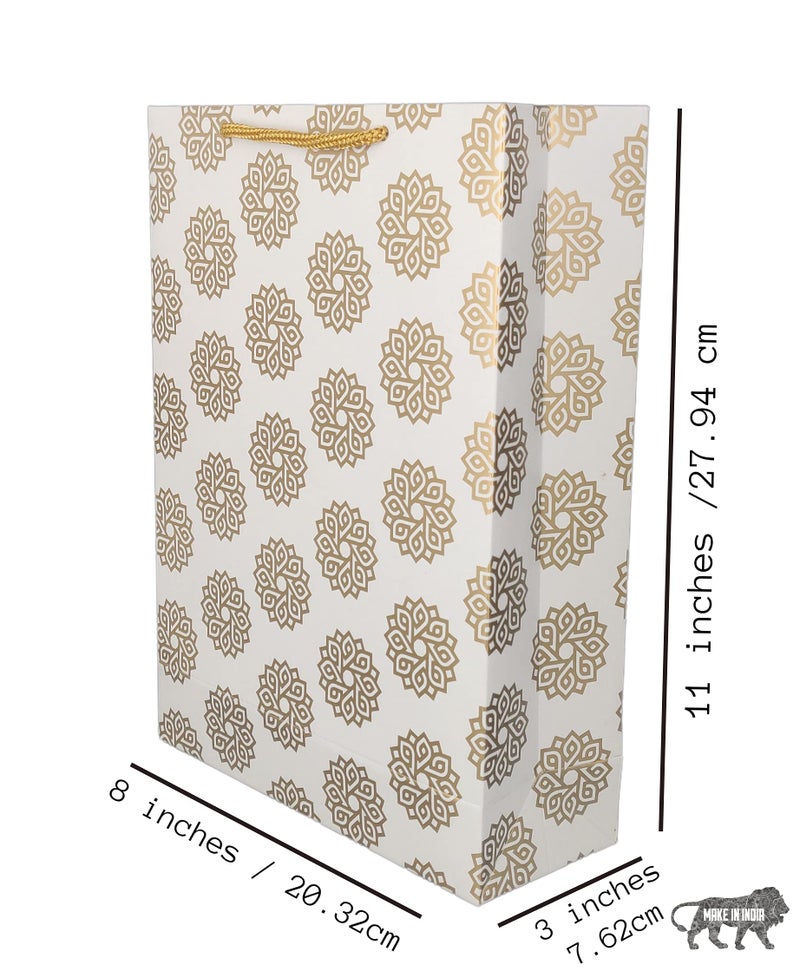 TASCHE Gold Flower and Gold Chakras Printed Assorted Design Paper Carry Bags | Gift Bags for Return gifts, Birthday and presents (28 * 20 * 7.5 CM) (Pack of 10) - Image 4