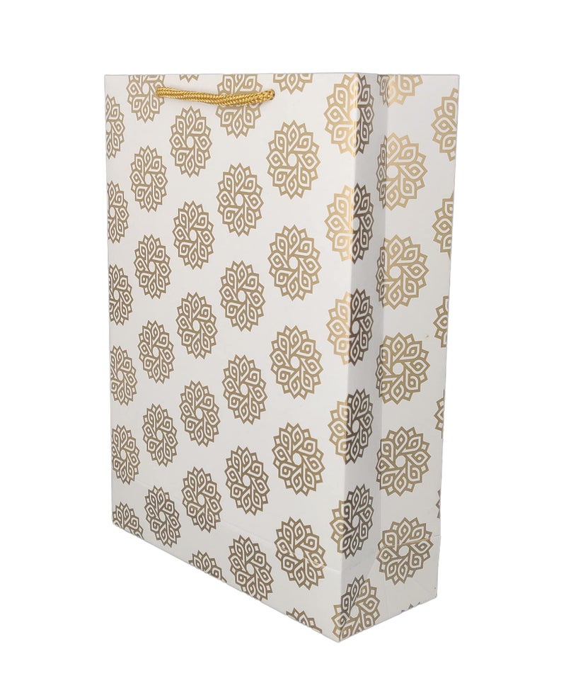 TASCHE Gold Flower and Gold Chakras Printed Assorted Design Paper Carry Bags | Gift Bags for Return gifts, Birthday and presents (28 * 20 * 7.5 CM) (Pack of 10) - Image 3