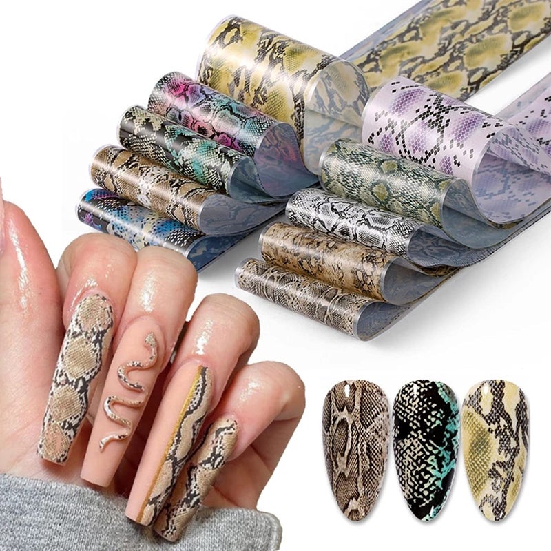 Snake Skin Nail Transfer Foil Sticker Art Supplies Python Starry Sky Designs DIY Decals Holographic Nail Foil Transfer 10 Pcs