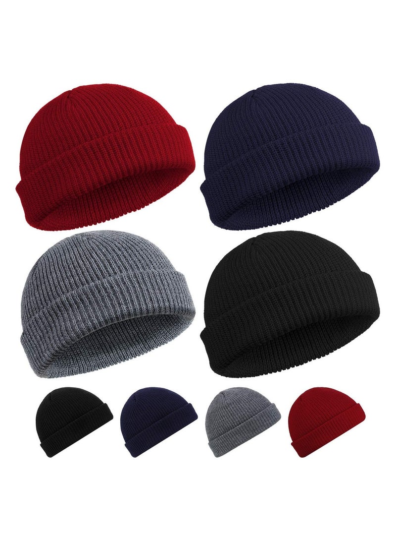 4 Pack Fisherman Beanie Hats with Roll Up Edge for Outdoor Activities - Image 1