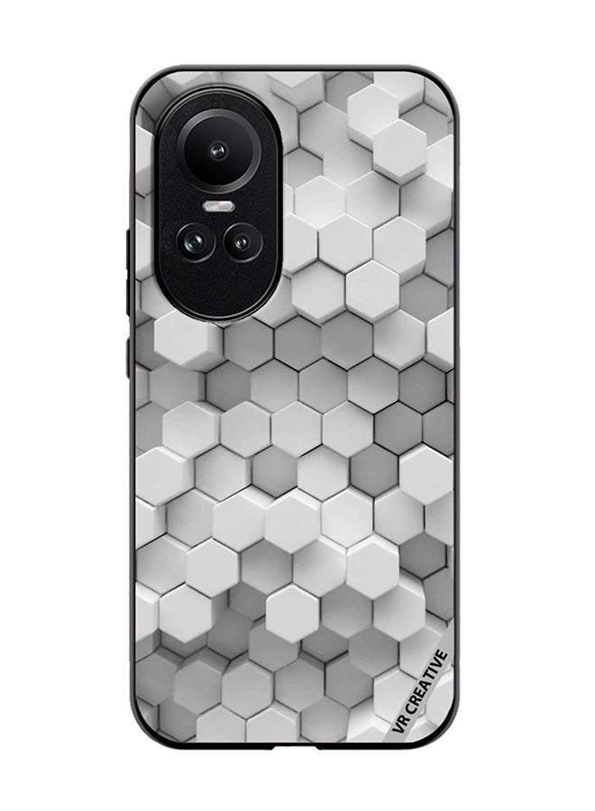 VR CREATIVE Protective Case Cover For Oppo Reno 10 3D Gray White Honeycombs Brick Wall Stairway Decoration Design Multicolour - Image 1