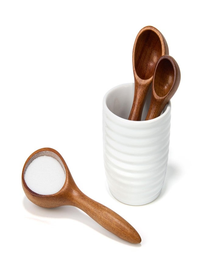 Nambe x Tom Papa Breaking Bread Canister with Utensils - Stoneware Storage Jar with Acacia Wood Measuring Spoons (2, 1, 1/2 tbsp) - Cutlery Container for Baking Ingredients, Baking, Kitchen Decor - Image 3