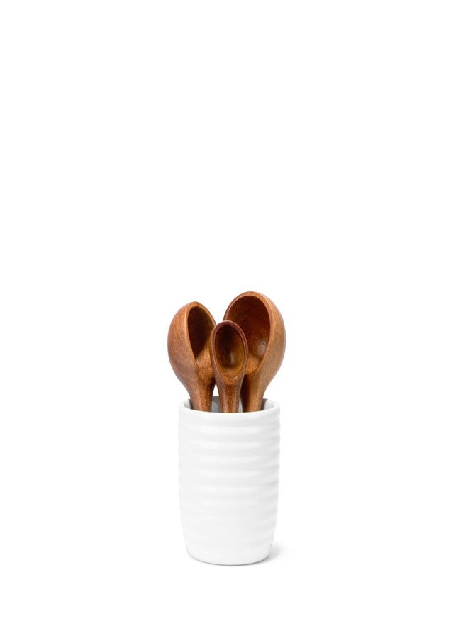 Nambe x Tom Papa Breaking Bread Canister with Utensils - Stoneware Storage Jar with Acacia Wood Measuring Spoons (2, 1, 1/2 tbsp) - Cutlery Container for Baking Ingredients, Baking, Kitchen Decor - Image 1