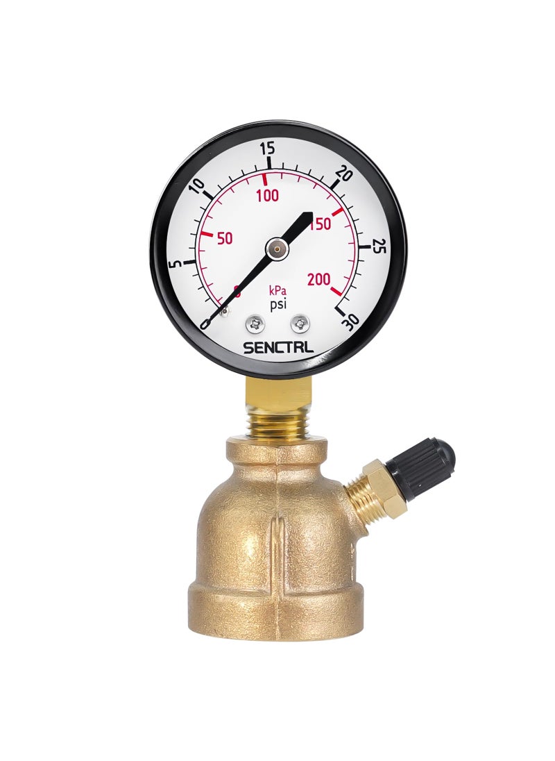 senctrl SENCTRL 0-30 Psi Gas Pressure Test Gauge, 2" Dial Size, 3/4" FNPT Connection, Brass Valve, Forged Brass Bell Shape Body Assembly  - Image 1
