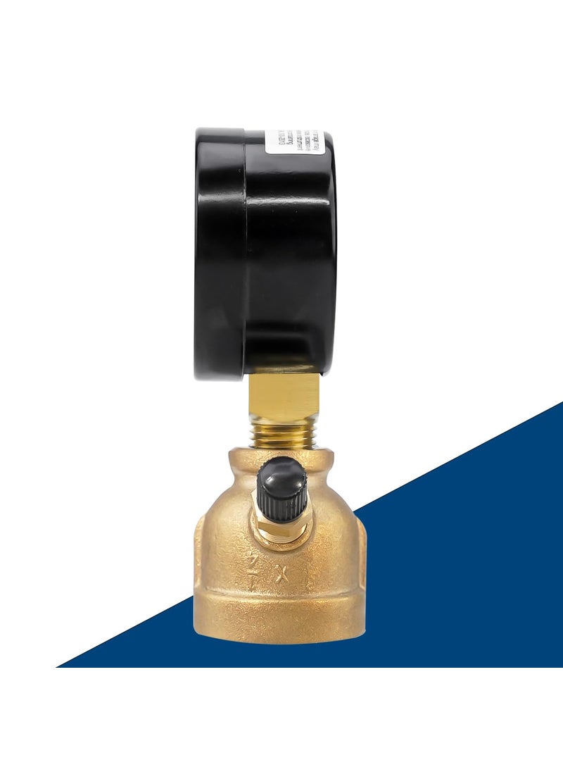 senctrl SENCTRL 0-30 Psi Gas Pressure Test Gauge, 2" Dial Size, 3/4" FNPT Connection, Brass Valve, Forged Brass Bell Shape Body Assembly  - Image 5