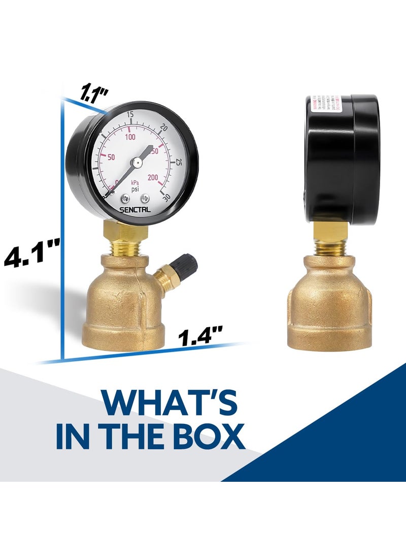 senctrl SENCTRL 0-30 Psi Gas Pressure Test Gauge, 2" Dial Size, 3/4" FNPT Connection, Brass Valve, Forged Brass Bell Shape Body Assembly  - Image 4