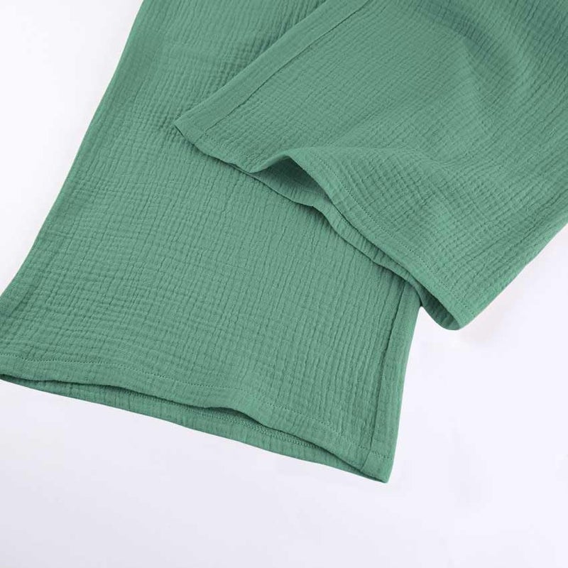 codcm Womens Cotton Gauze Loungewear Sets Casual 2 Piece Sleepwear Button Down Shirt and Wide Leg Pants Outfits(Green,Large) - Image 4
