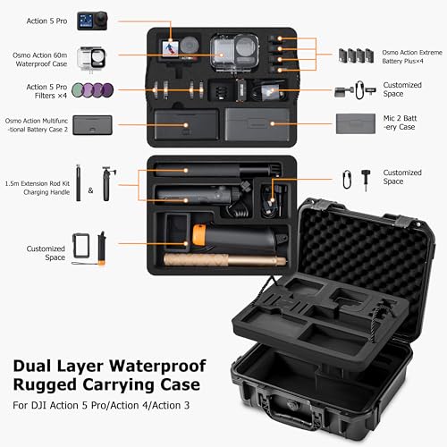 Tomat Action 65 Pro Case Waterproof Hard Dual Layer Case For DJI Osmo Action 65 Pro43 Accessories Premium Hard Travel Carry Bag Protective Compatible for MIC 2Multifunctional Charging Handle - Image 3