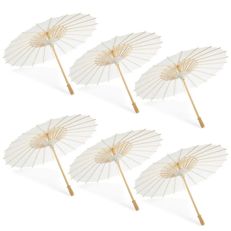 Juvale Parasol Umbrella Set - 6-Pack, 16 in Paper & Poplar Wood, White - Sun Umbrella for Garden Parties, Tea Party Decorations, & Weddings - Image 1