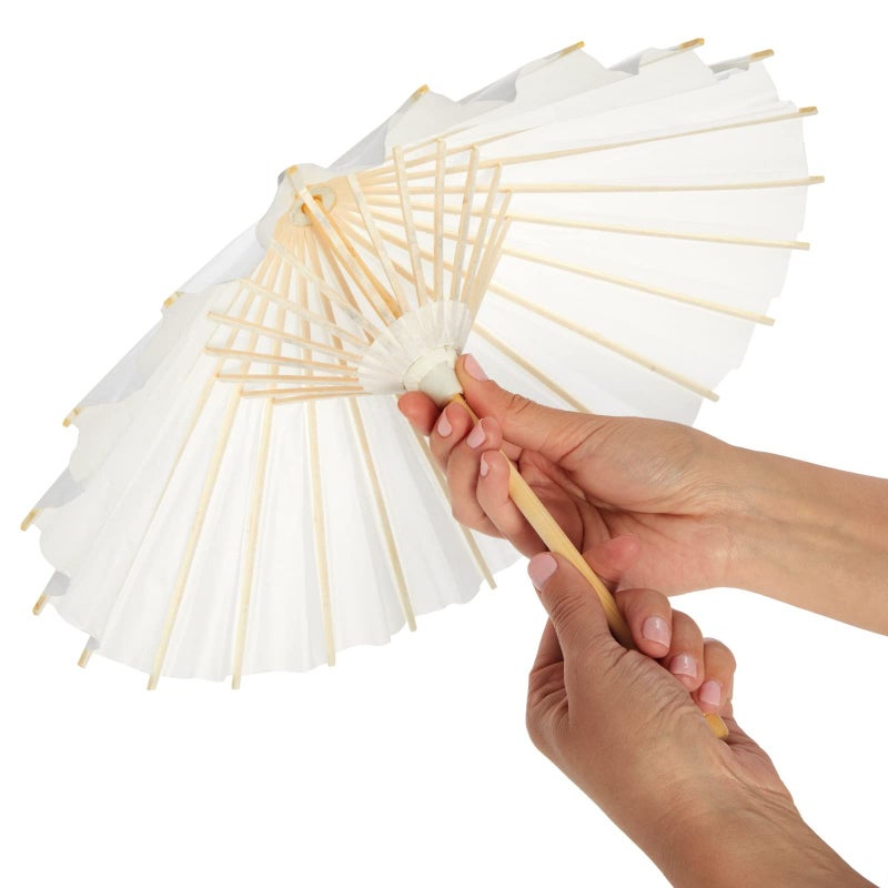Juvale Parasol Umbrella Set - 6-Pack, 16 in Paper & Poplar Wood, White - Sun Umbrella for Garden Parties, Tea Party Decorations, & Weddings - Image 5