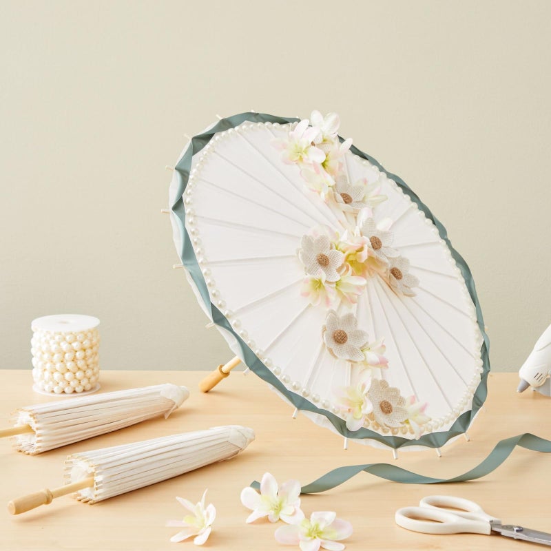 Juvale Parasol Umbrella Set - 6-Pack, 16 in Paper & Poplar Wood, White - Sun Umbrella for Garden Parties, Tea Party Decorations, & Weddings - Image 2