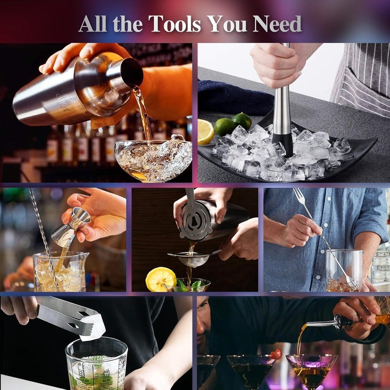 PERJOY Cocktail Shaker Bartender Kit-12 Piece Cocktail Shaker Set with Stand, Stainless Steel Bar Set Tools Drink Mixer Set with Martini Shaker,Strainer,Jigger,Bar Spoon,Muddler, Gift for Men Dad&Him - Image 5