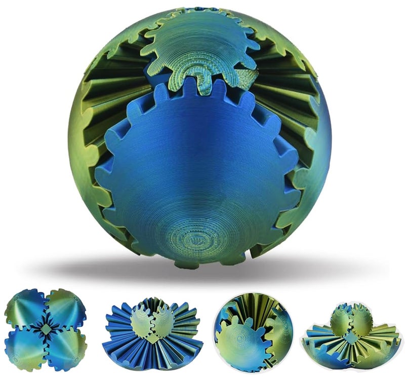 SANSGOUP Gear Sphere 3D Printed Gearsphere The Steampunk Whirling Wonder Fidget Gear Ball Gearsphere Cube Fidget Toy for Office and Home Stress Relief Cool Stuff Toys Gift for 3 Kids Adult Gold Blue - Image 3