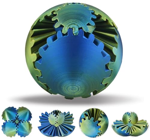 SANSGOUP Gear Sphere 3D Printed Gearsphere The Steampunk Whirling Wonder Fidget Gear Ball Gearsphere Cube Fidget Toy for Office and Home Stress Relief Cool Stuff Toys Gift for 3 Kids Adult Gold Blue - Image 1