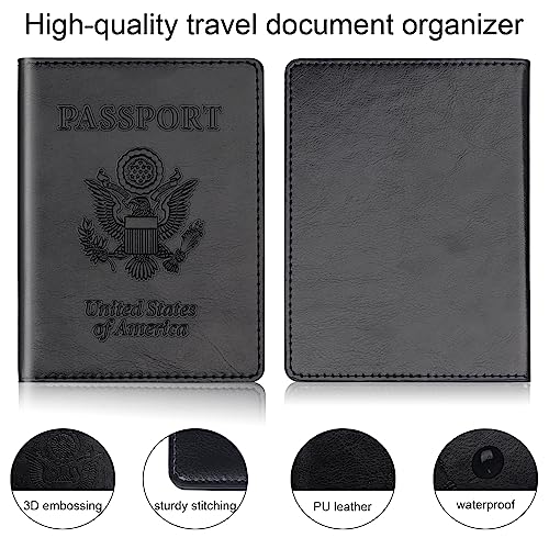 Herain Black & Dark Blue Passport Holder for Travel, Passport Cover Wallet Case 2 Pack Women Men Family Cruise Ship Essentials, Passports Book Holders Travel Vacation Must Haves - Image 4
