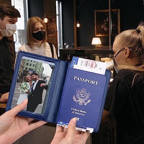 Herain Black & Dark Blue Passport Holder for Travel, Passport Cover Wallet Case 2 Pack Women Men Family Cruise Ship Essentials, Passports Book Holders Travel Vacation Must Haves - Image 3