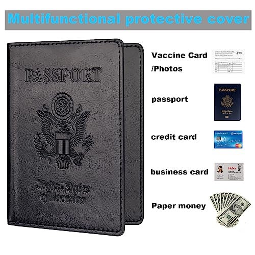 Herain Black & Dark Blue Passport Holder for Travel, Passport Cover Wallet Case 2 Pack Women Men Family Cruise Ship Essentials, Passports Book Holders Travel Vacation Must Haves - Image 5