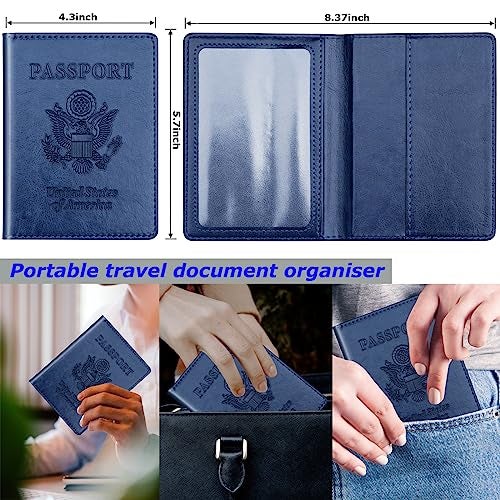 Herain Black & Dark Blue Passport Holder for Travel, Passport Cover Wallet Case 2 Pack Women Men Family Cruise Ship Essentials, Passports Book Holders Travel Vacation Must Haves - Image 2